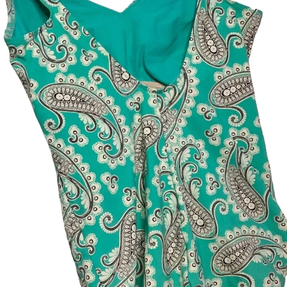 ANITA Paisley One-Piece Swimsuit V-Neck Scoop Back Turquoise Multicolor Size 8